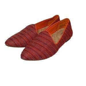 BIRDIES Women’s Heron Woven Slip On Flats in Sangria Orange Combo 7